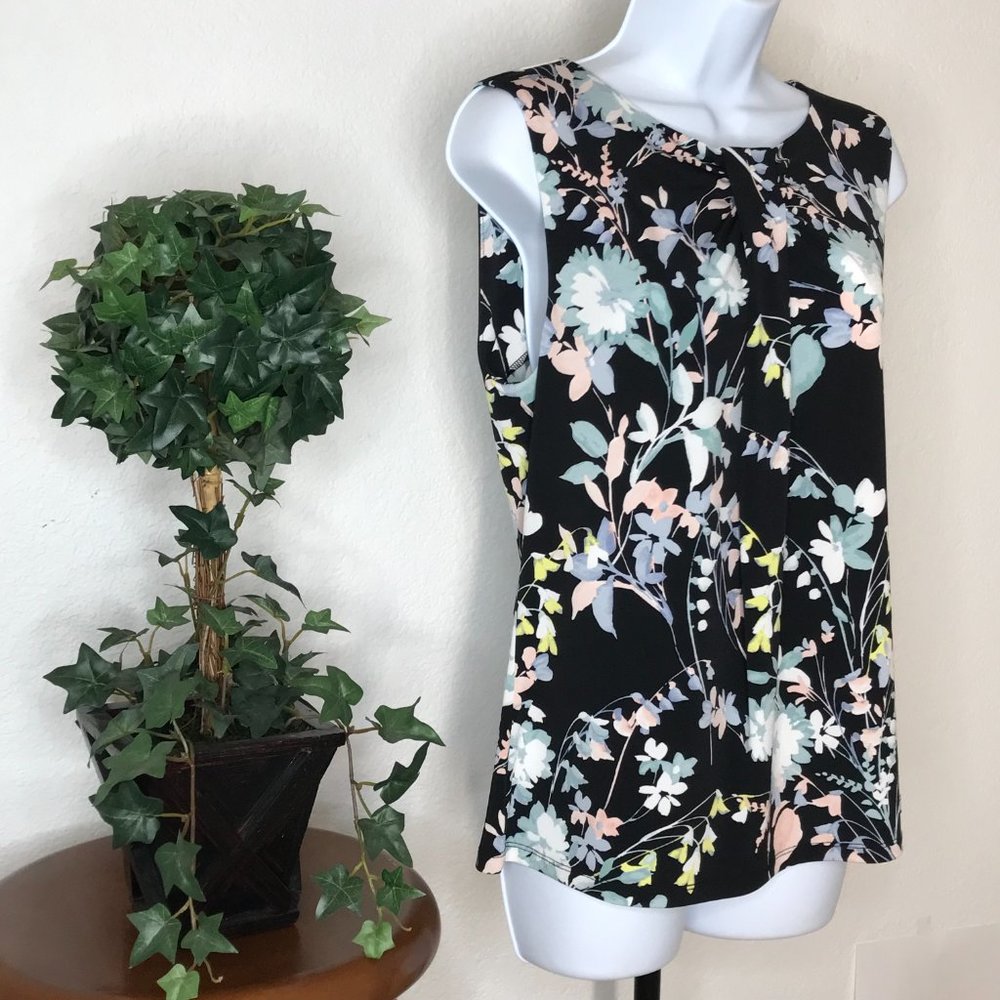 Calvin Klein Floral Sleeveless Blouse | Black/Light Blue | Medium - Picture 4 of 12